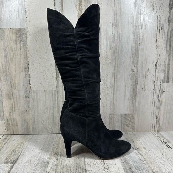 Boutique Black Suede High Heel Knee-High Boots with Ruched Detailing #901 - Picture 6 of 13